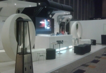 Expo stand with bar and TV monitor